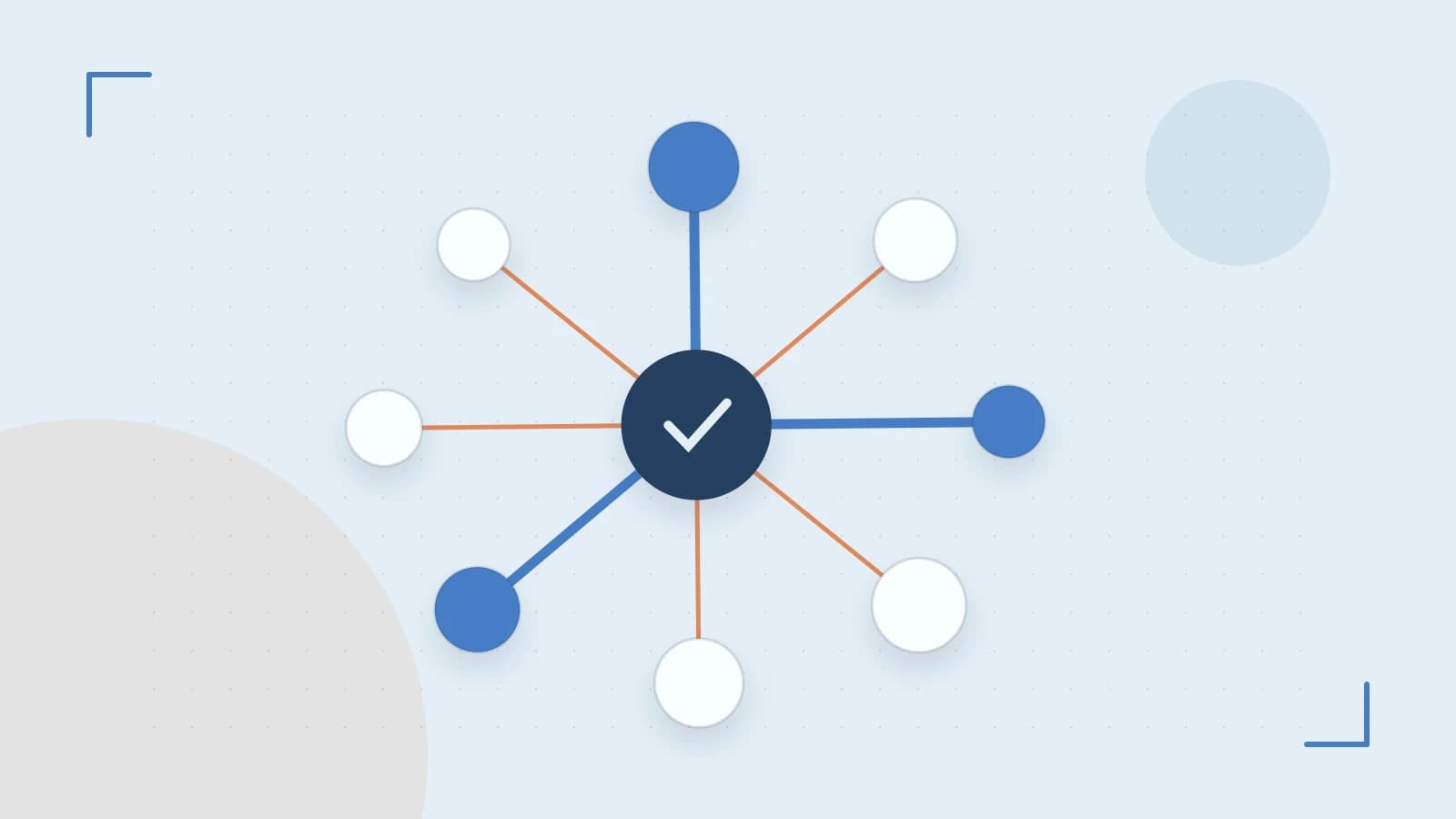 Editorial illustration of an algorithmic node graph with branching paths and a highlighted result