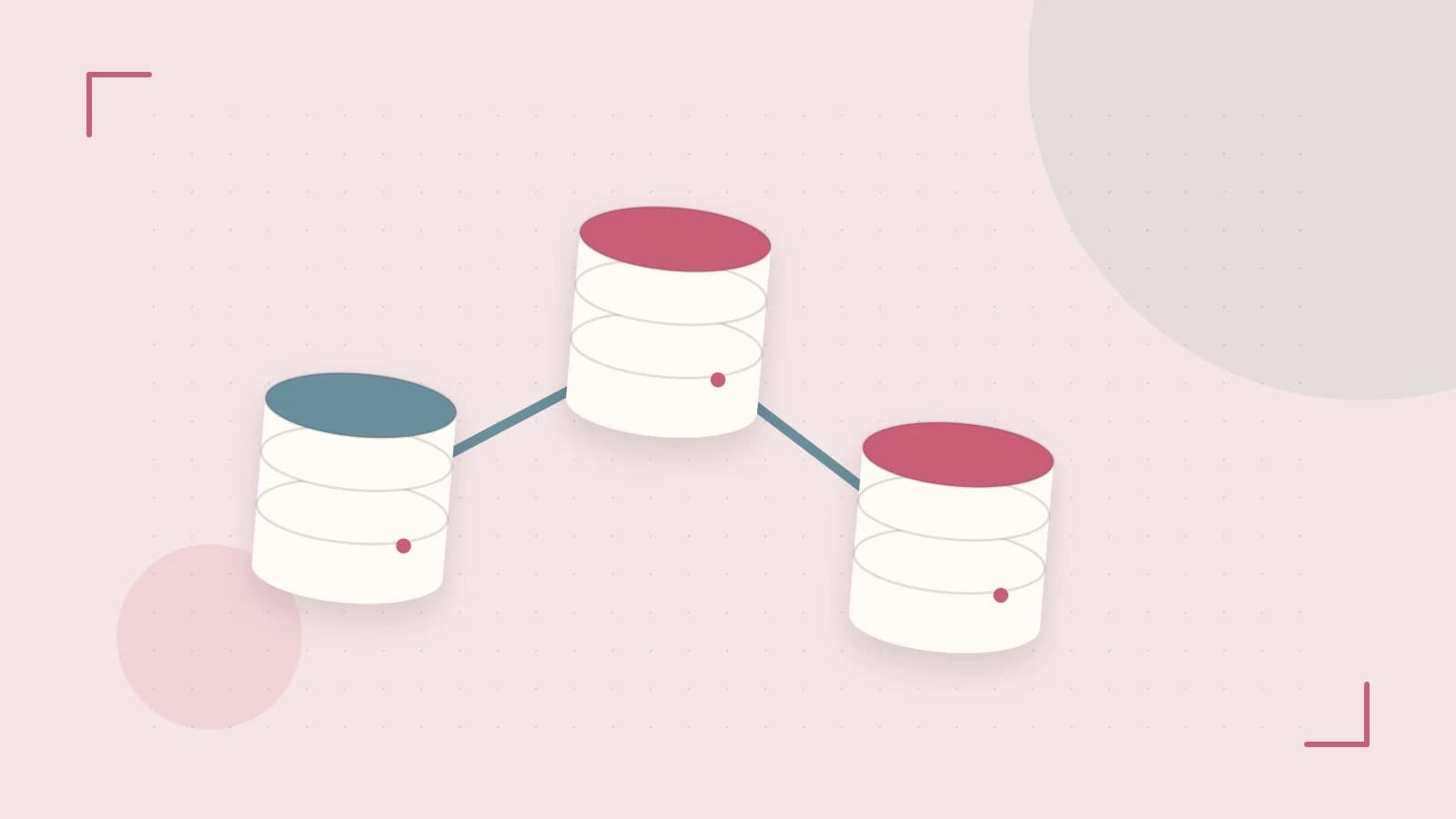 Editorial illustration of structured records, database cylinders and relationships between tables