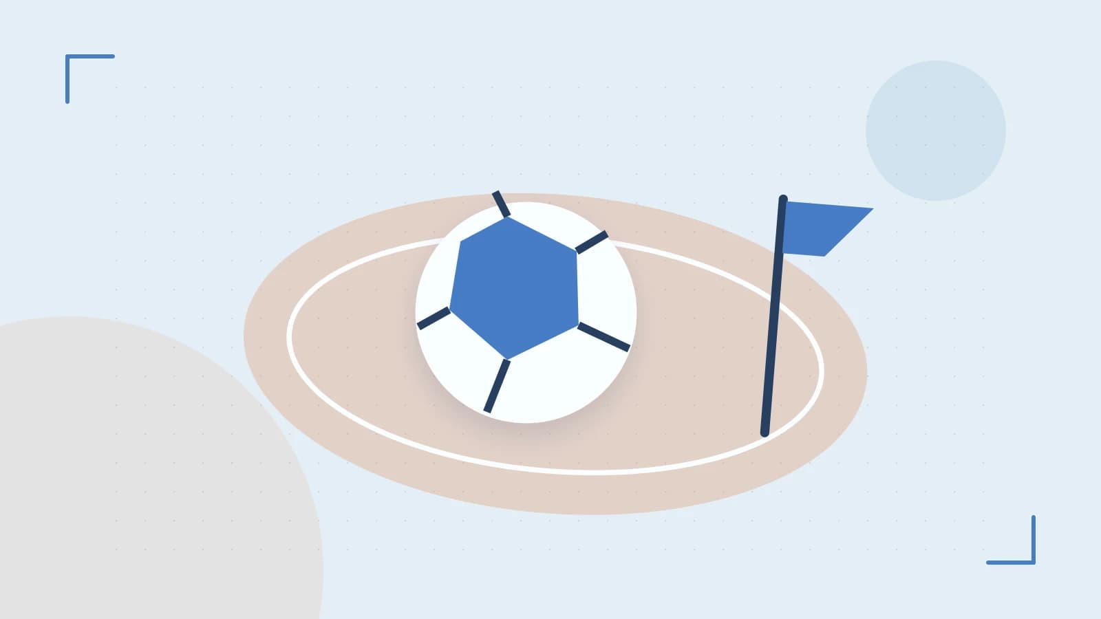 Editorial illustration of a stylized sports ball, stadium geometry and dynamic arcs