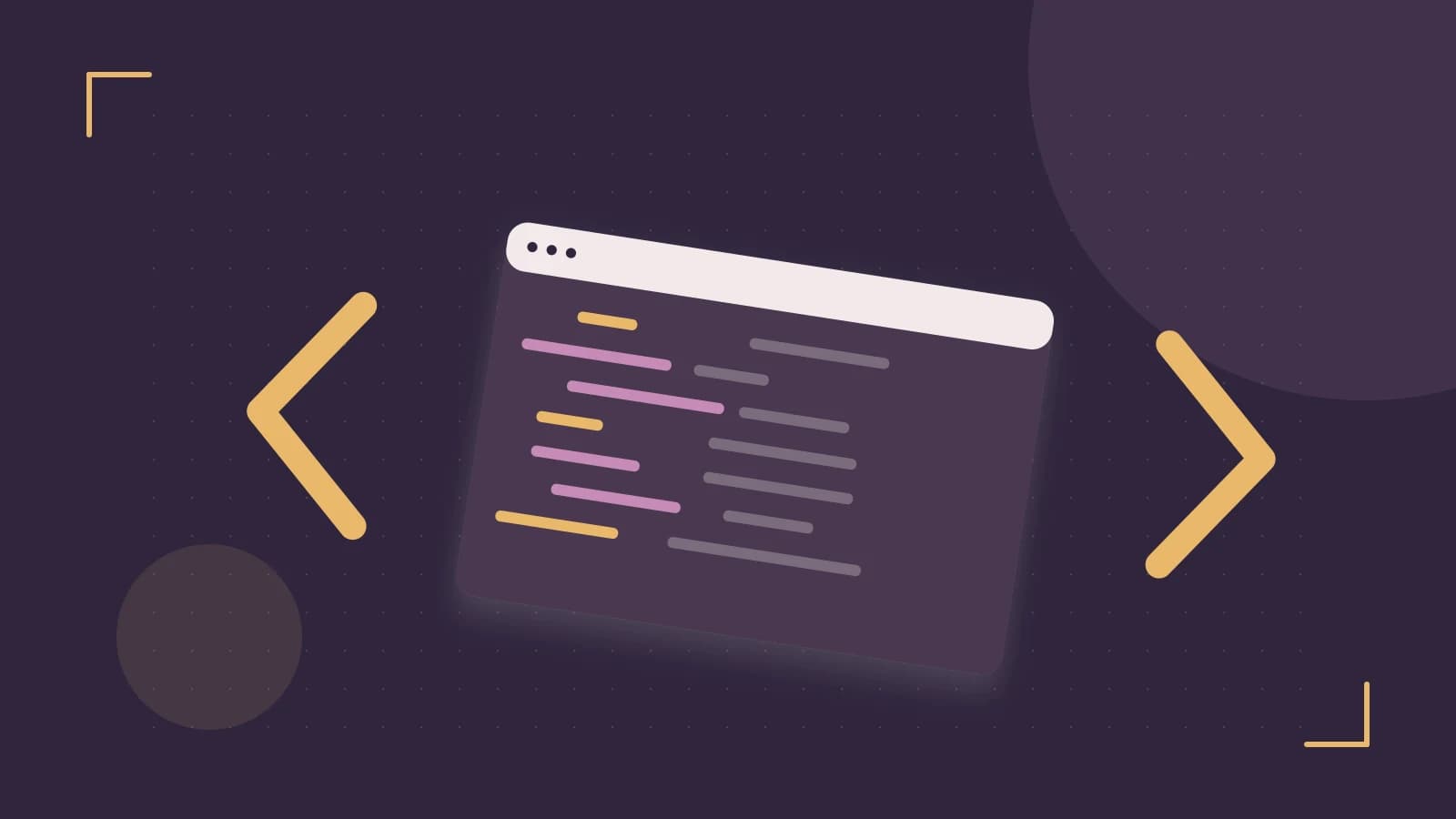 Editorial illustration of an abstract code editor, syntax blocks and oversized programming brackets