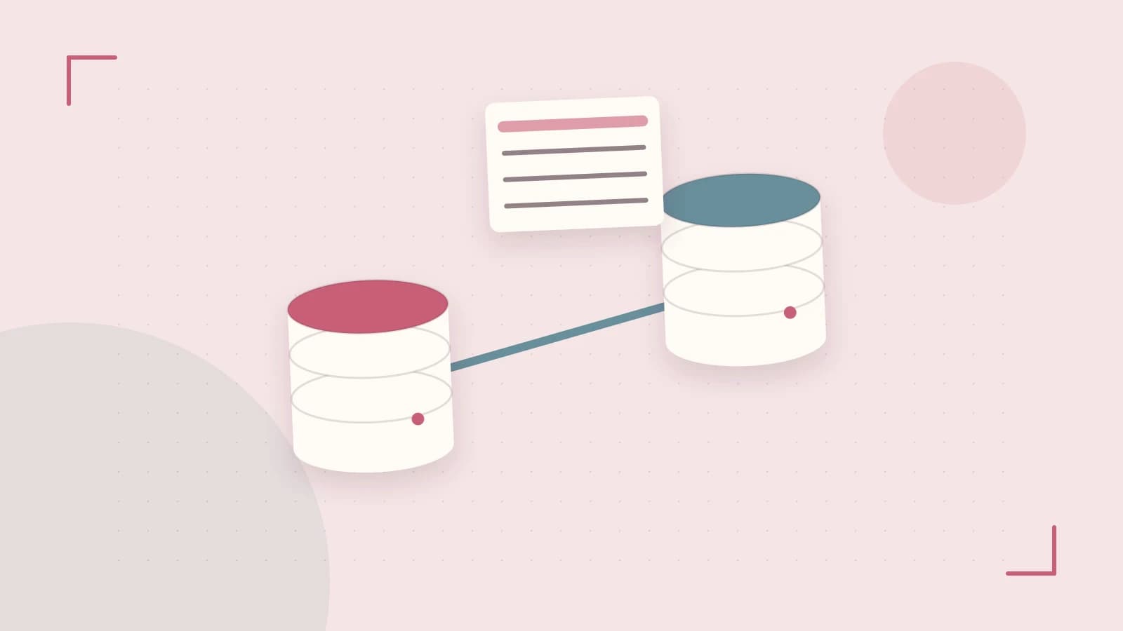 Editorial illustration of structured records, database cylinders and relationships between tables