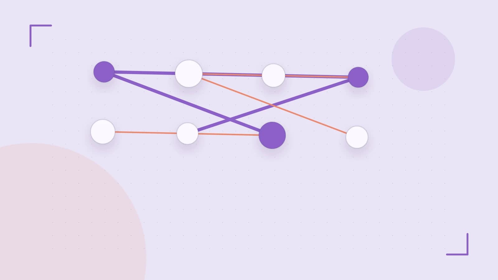 Editorial illustration of an algorithmic node graph with branching paths and a highlighted result