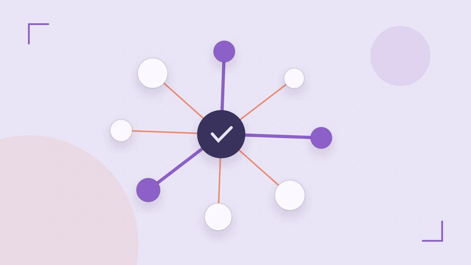 Editorial illustration of an algorithmic node graph with branching paths and a highlighted result