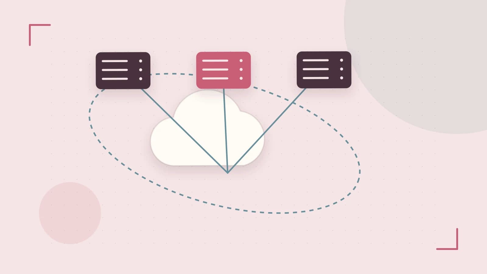 Editorial illustration of cloud infrastructure, connected server racks and an orbital service map