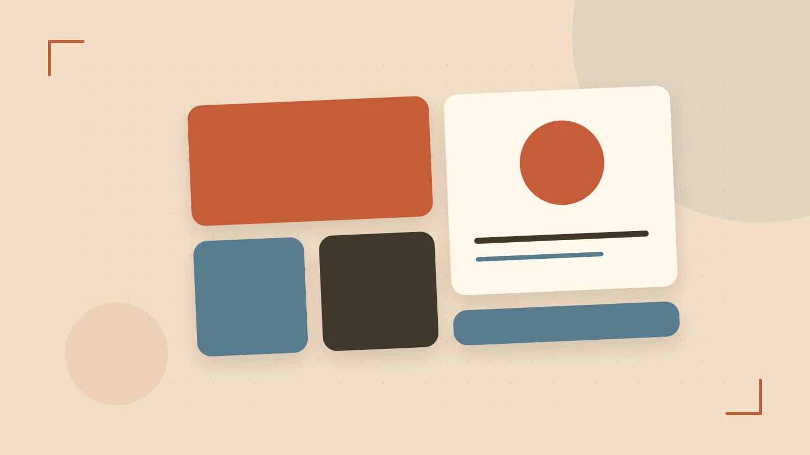 Editorial illustration of responsive browser layouts, overlapping design components and a color system