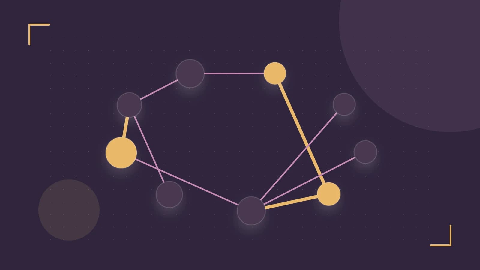 Editorial illustration of an algorithmic node graph with branching paths and a highlighted result