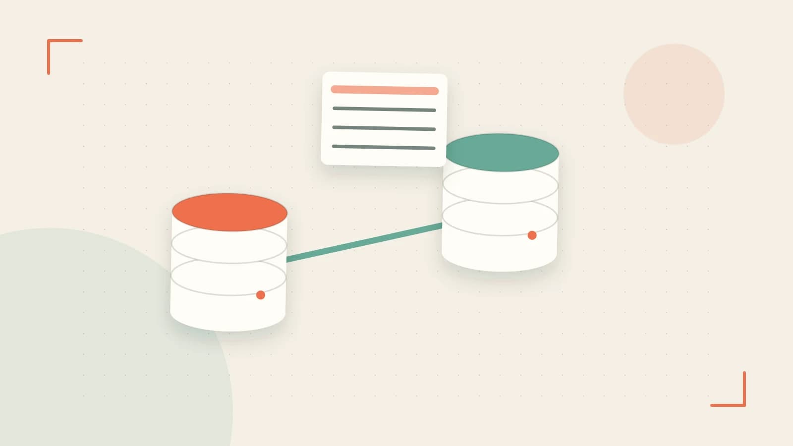 Editorial illustration of structured records, database cylinders and relationships between tables