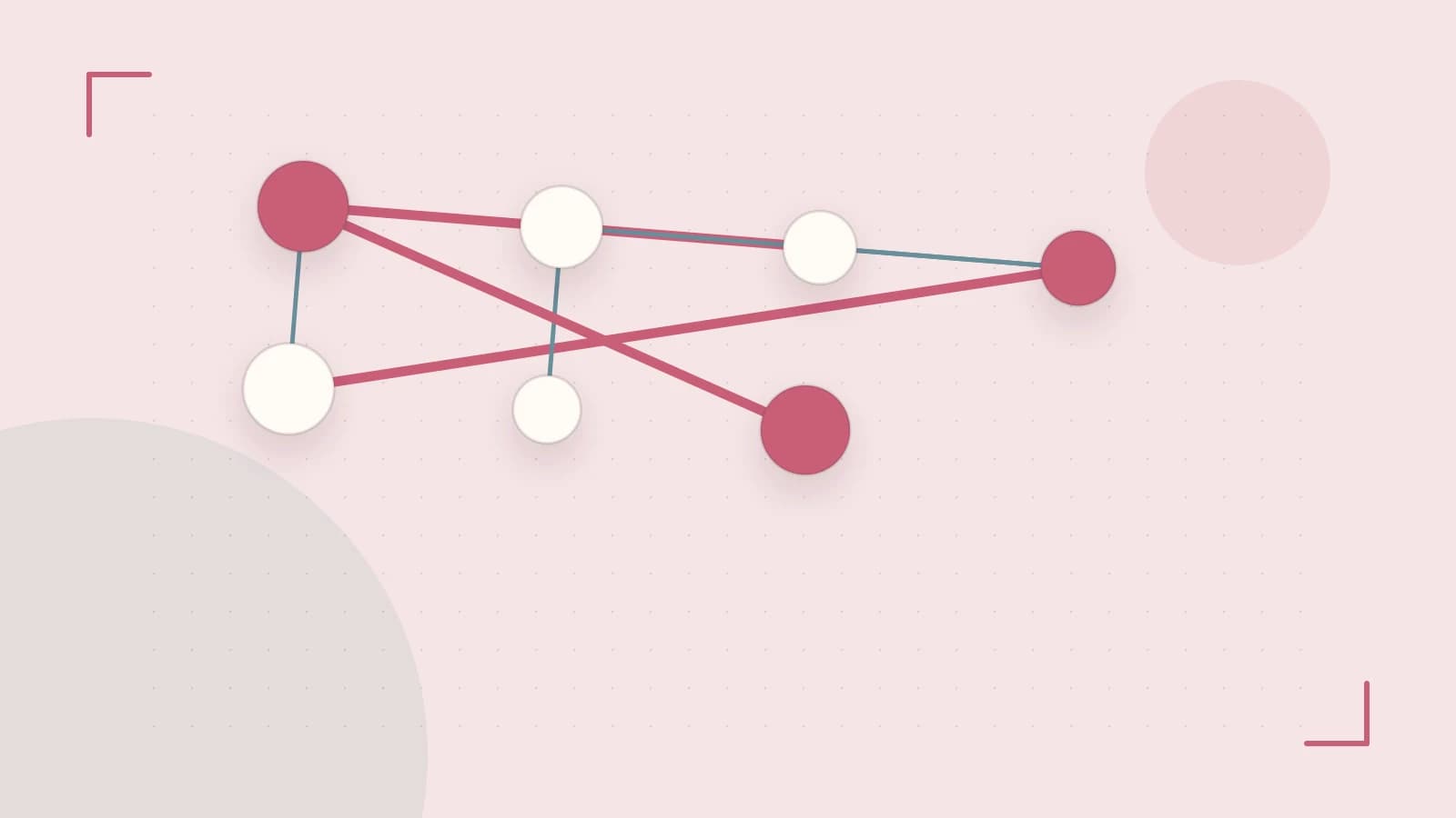 Editorial illustration of an algorithmic node graph with branching paths and a highlighted result