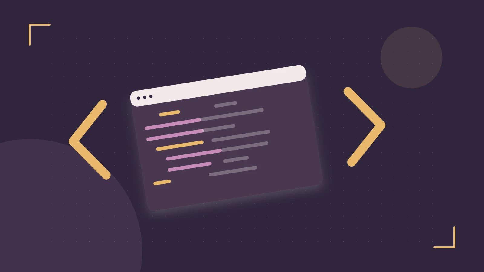 Editorial illustration of an abstract code editor, syntax blocks and oversized programming brackets