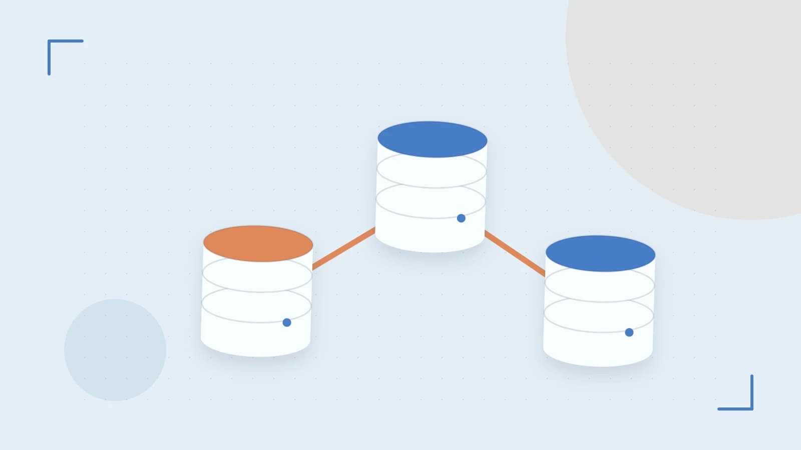 Editorial illustration of structured records, database cylinders and relationships between tables