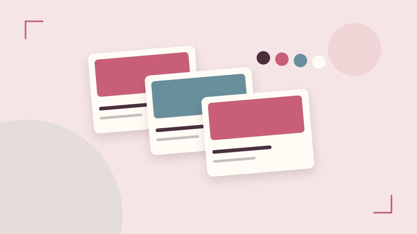 Editorial illustration of responsive browser layouts, overlapping design components and a color system