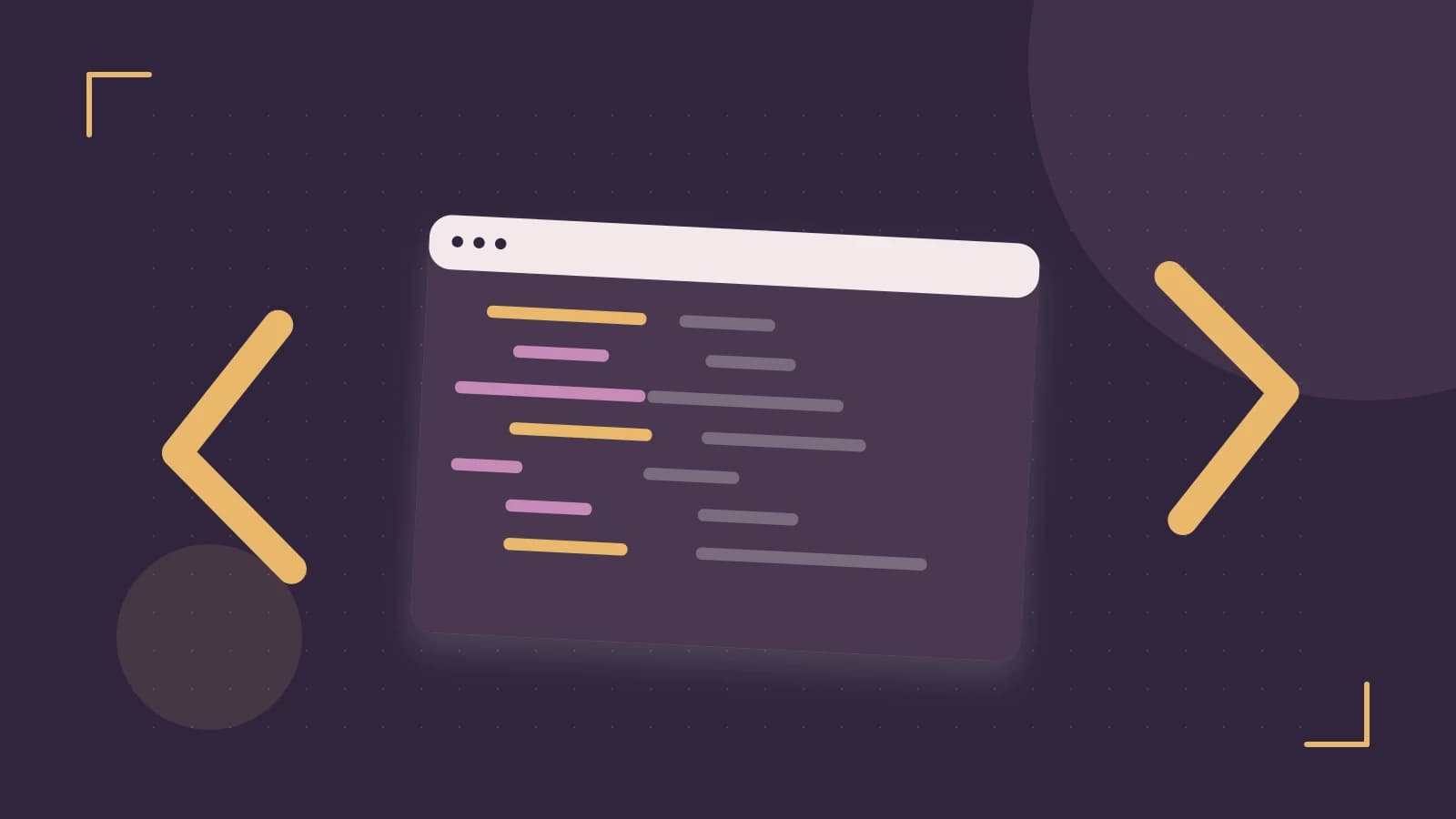 Editorial illustration of an abstract code editor, syntax blocks and oversized programming brackets
