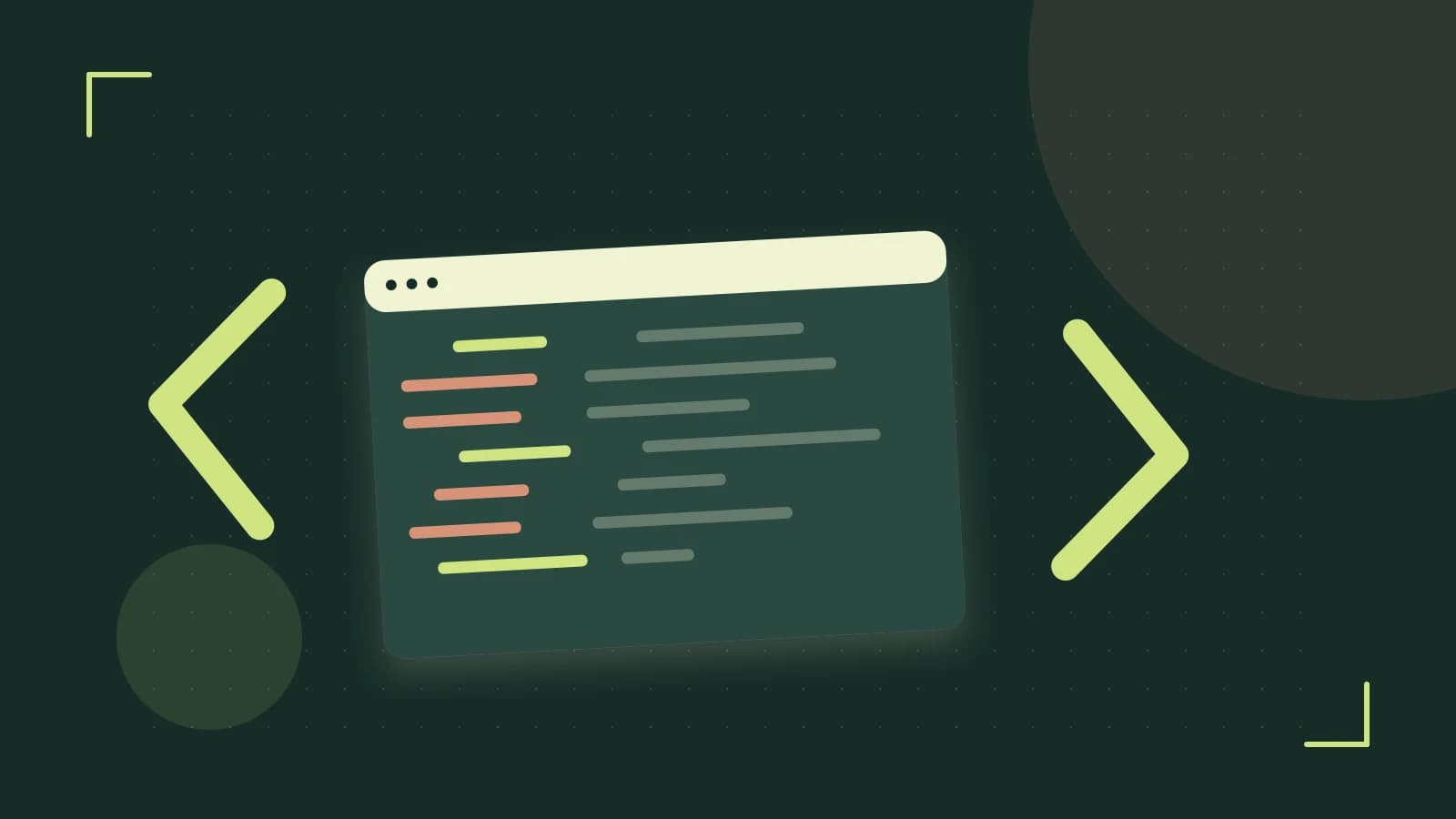 Editorial illustration of an abstract code editor, syntax blocks and oversized programming brackets