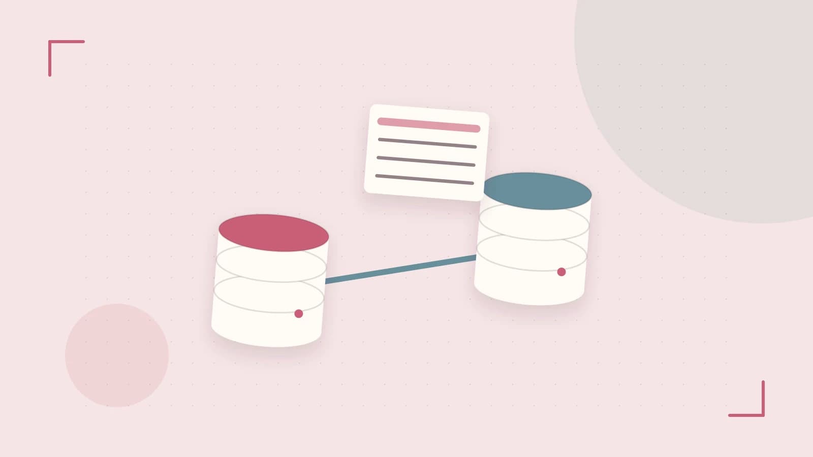 Editorial illustration of structured records, database cylinders and relationships between tables