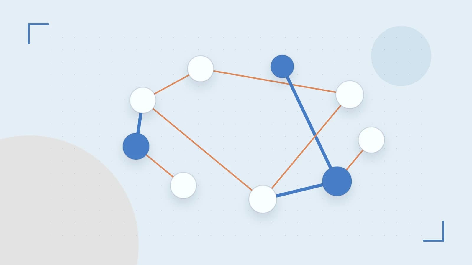 Editorial illustration of an algorithmic node graph with branching paths and a highlighted result