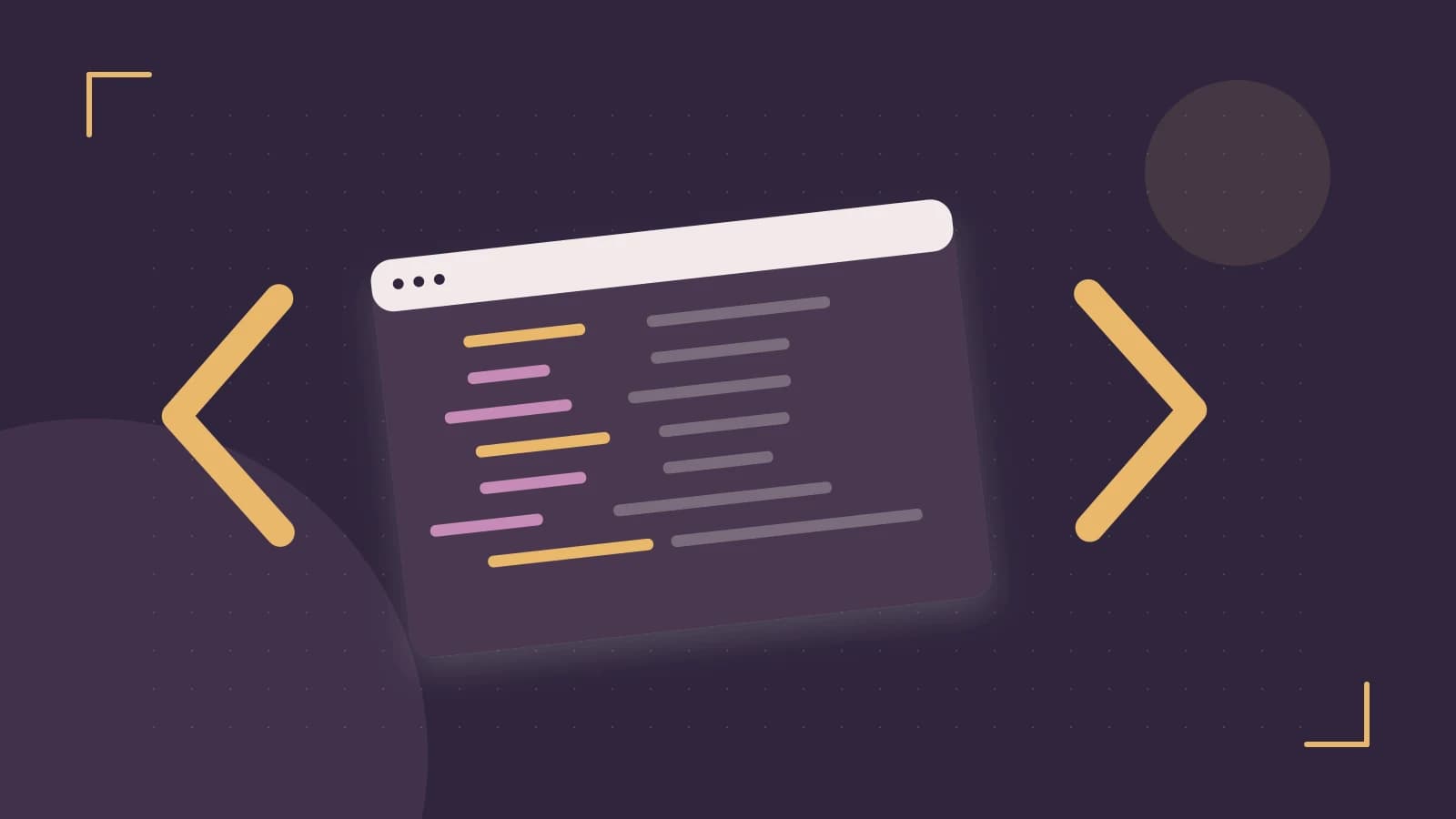 Editorial illustration of an abstract code editor, syntax blocks and oversized programming brackets