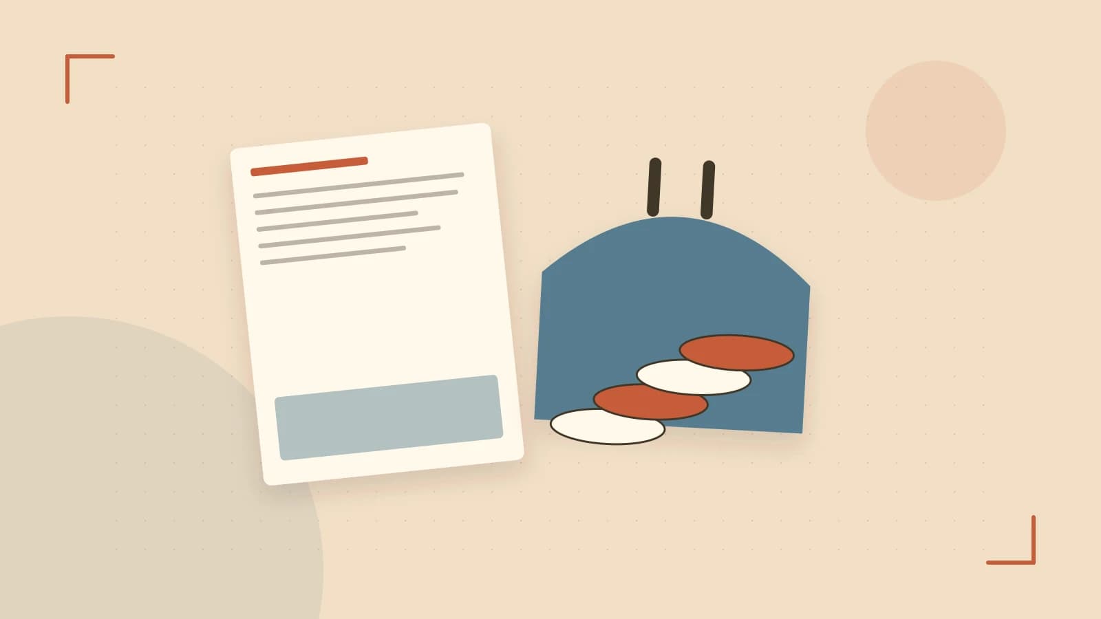 Editorial illustration of abstract coins, a payment card and a geometric financial chart without data labels