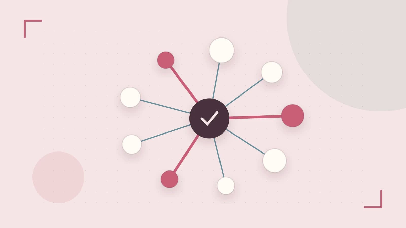 Editorial illustration of an algorithmic node graph with branching paths and a highlighted result