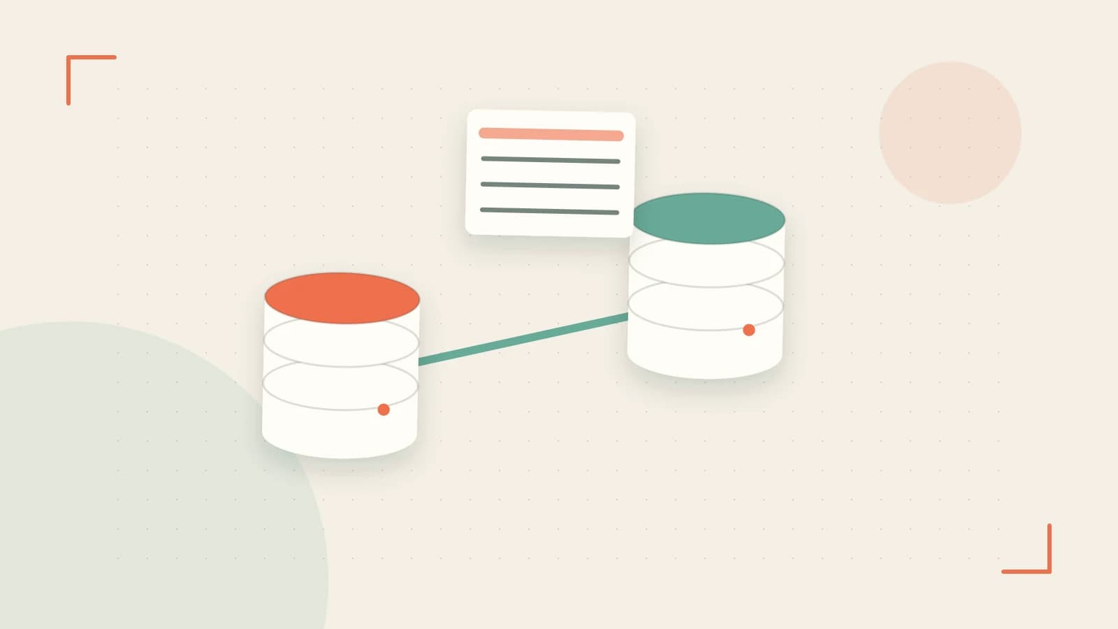 Editorial illustration of structured records, database cylinders and relationships between tables