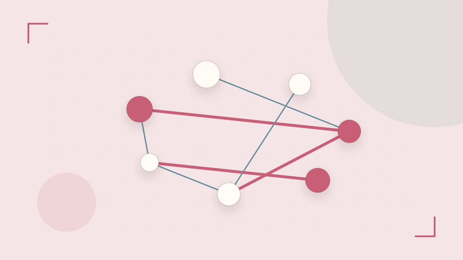 Editorial illustration of an algorithmic node graph with branching paths and a highlighted result
