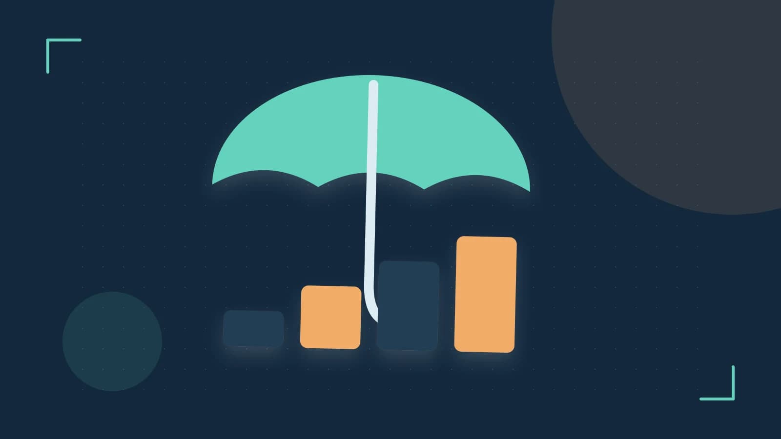 Editorial illustration of abstract coins, a payment card and a geometric financial chart without data labels