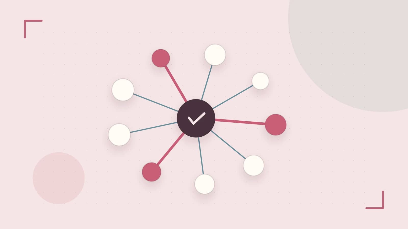 Editorial illustration of an algorithmic node graph with branching paths and a highlighted result