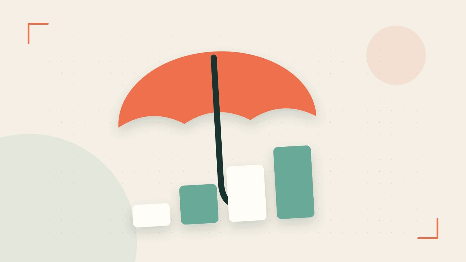 Editorial illustration of abstract coins, a payment card and a geometric financial chart without data labels
