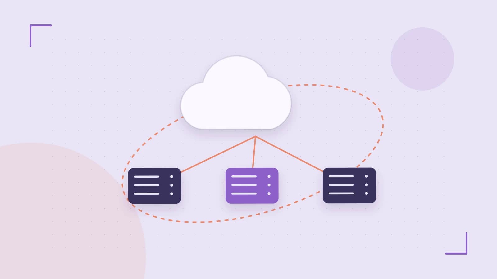 Editorial illustration of cloud infrastructure, connected server racks and an orbital service map