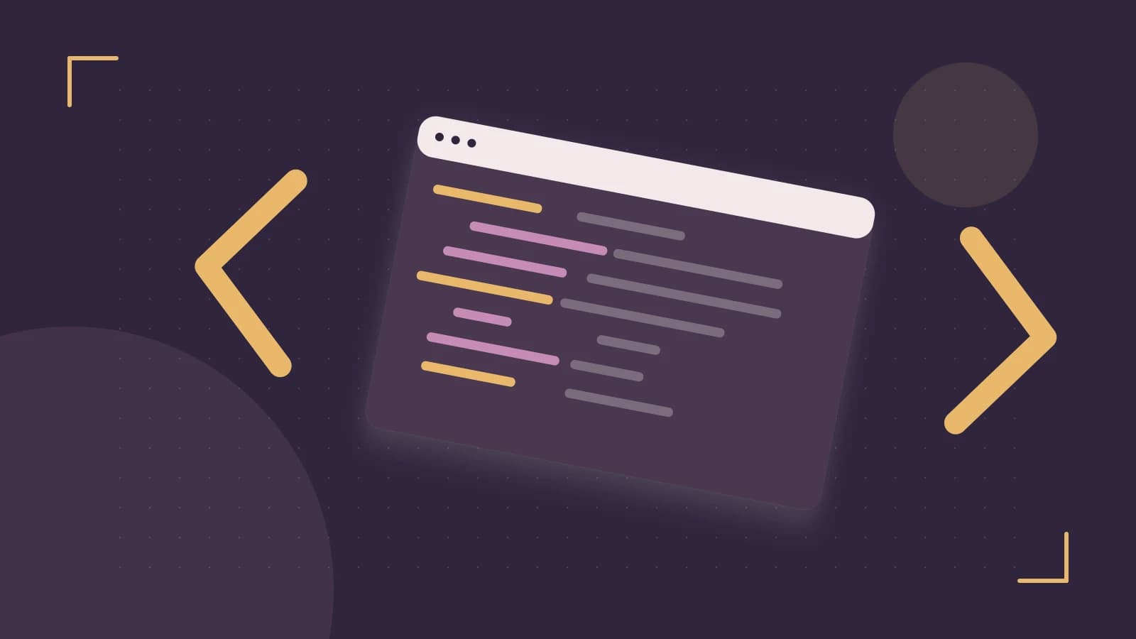 Editorial illustration of an abstract code editor, syntax blocks and oversized programming brackets