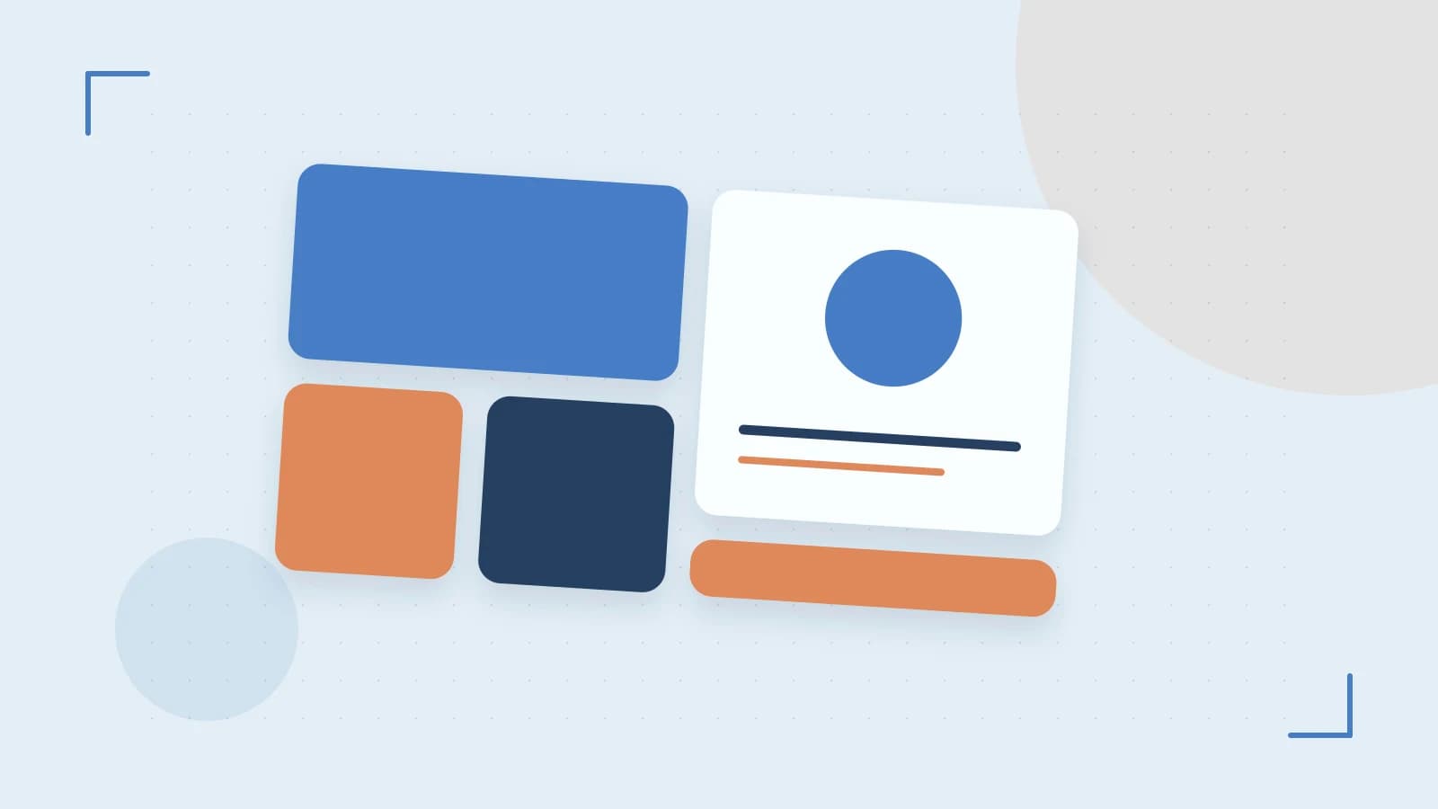 Editorial illustration of responsive browser layouts, overlapping design components and a color system