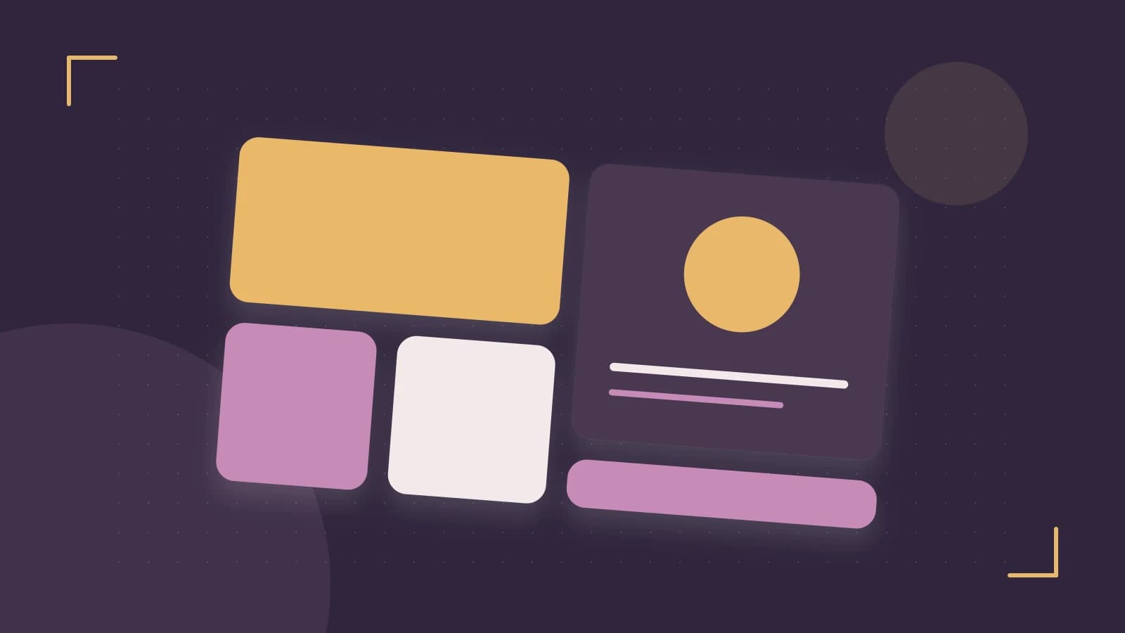 Editorial illustration of responsive browser layouts, overlapping design components and a color system
