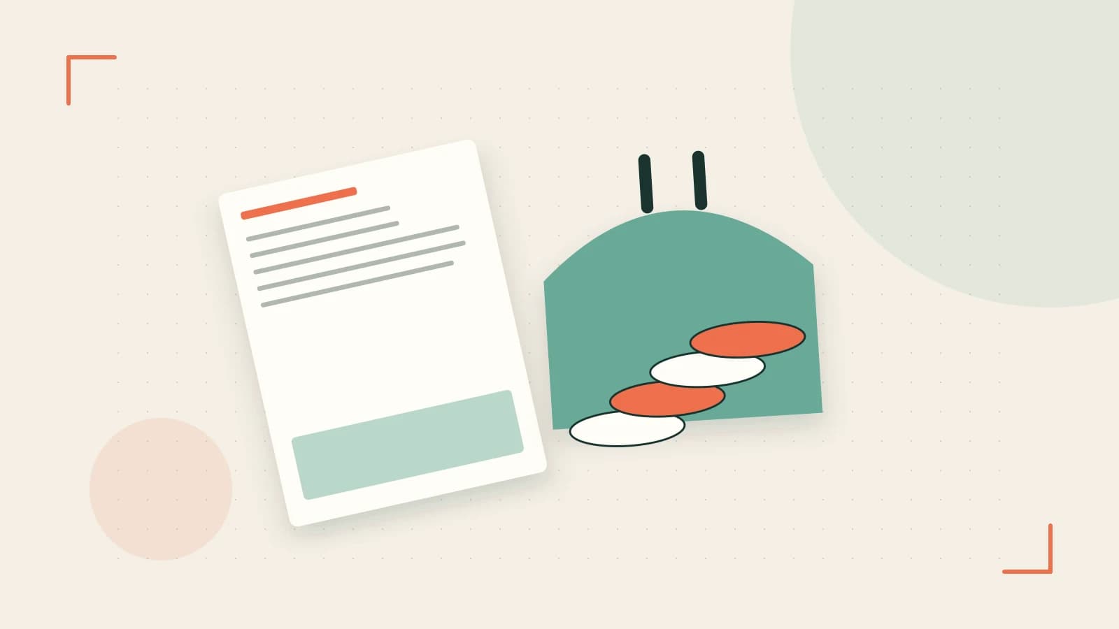 Editorial illustration of abstract coins, a payment card and a geometric financial chart without data labels