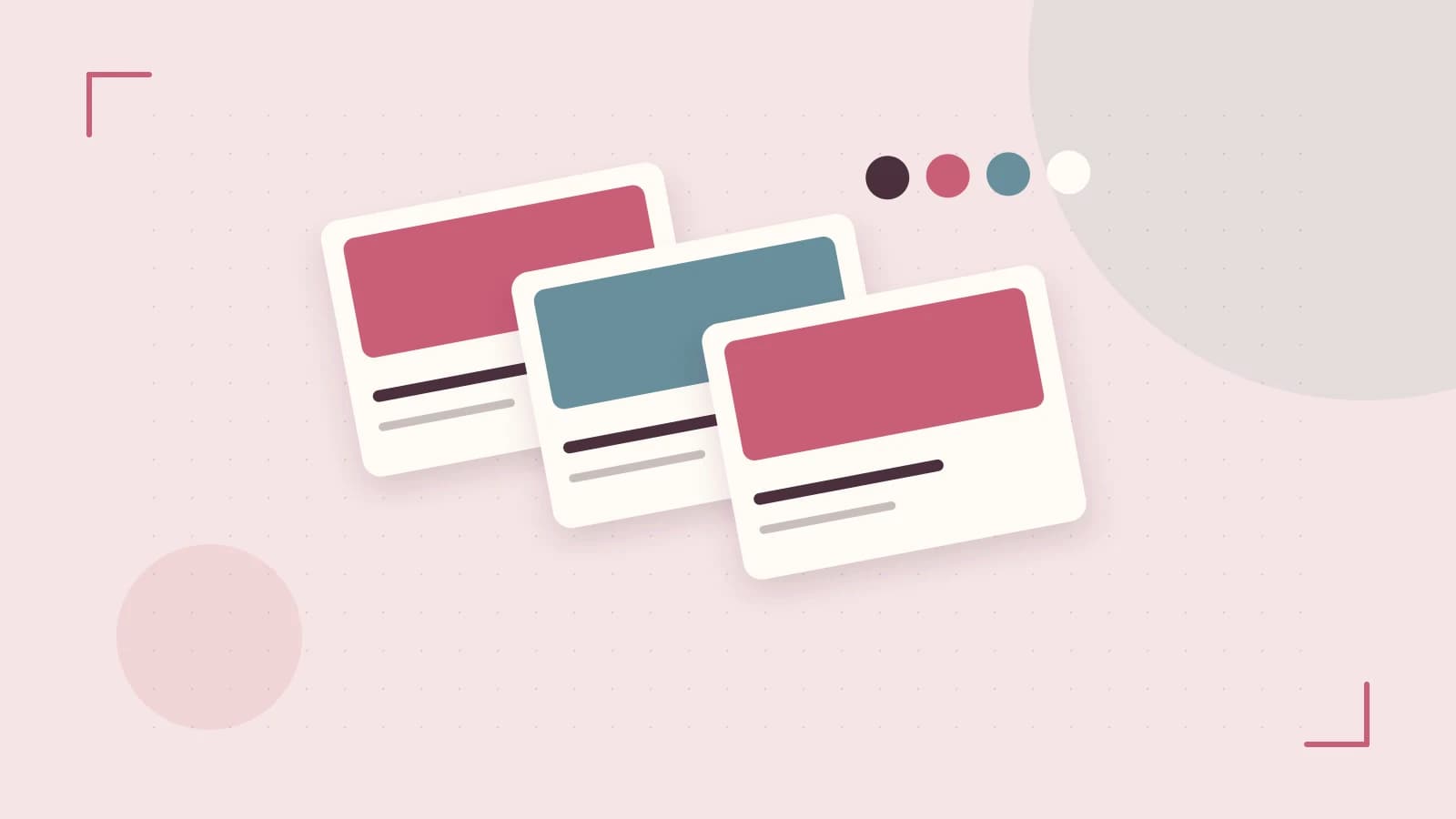 Editorial illustration of responsive browser layouts, overlapping design components and a color system