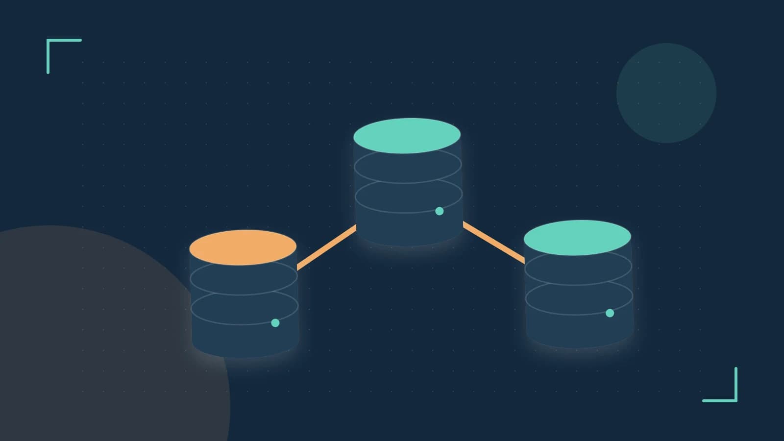 Editorial illustration of structured records, database cylinders and relationships between tables