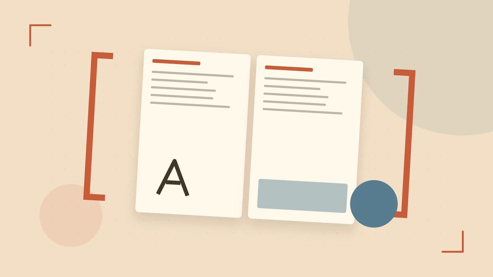 Editorial illustration of typeset pages, expressive letterform shapes and a precise editorial page grid