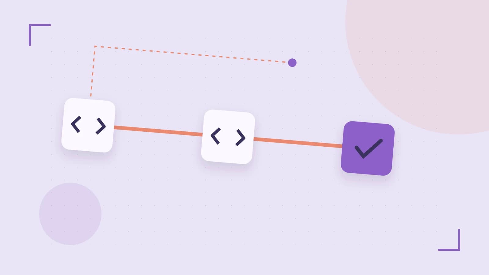 Editorial illustration of a branching build pipeline, staged transformations and a completed check