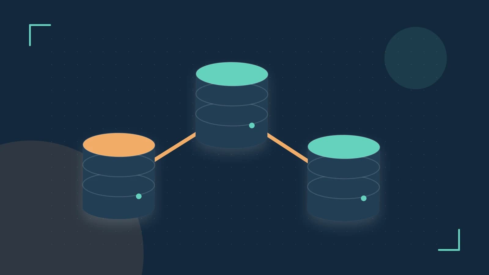 Editorial illustration of structured records, database cylinders and relationships between tables