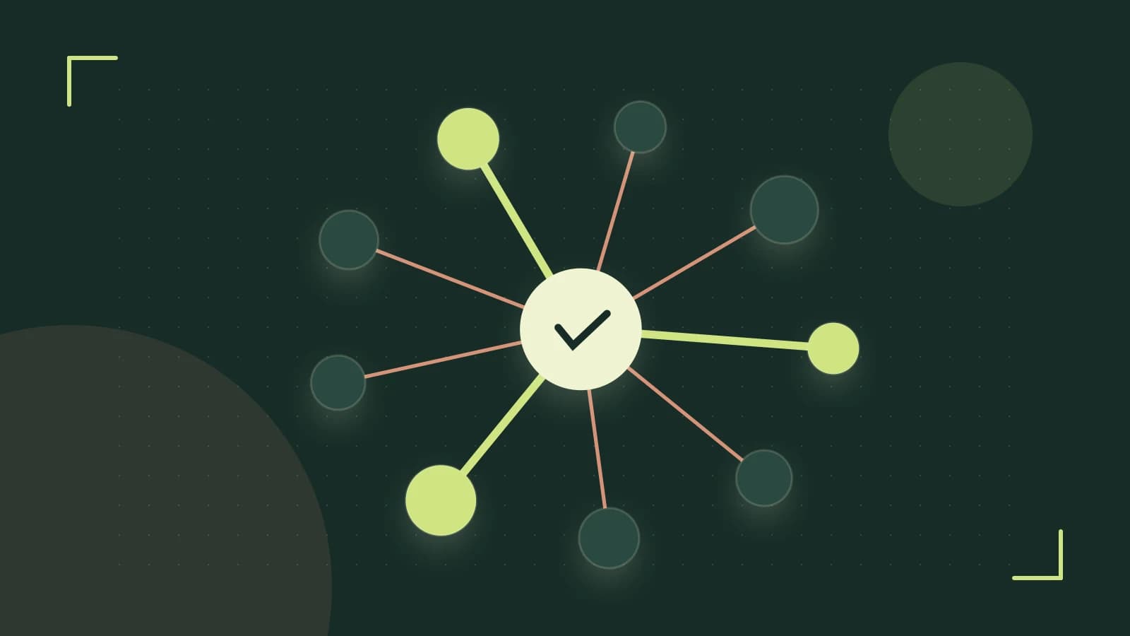 Editorial illustration of an algorithmic node graph with branching paths and a highlighted result