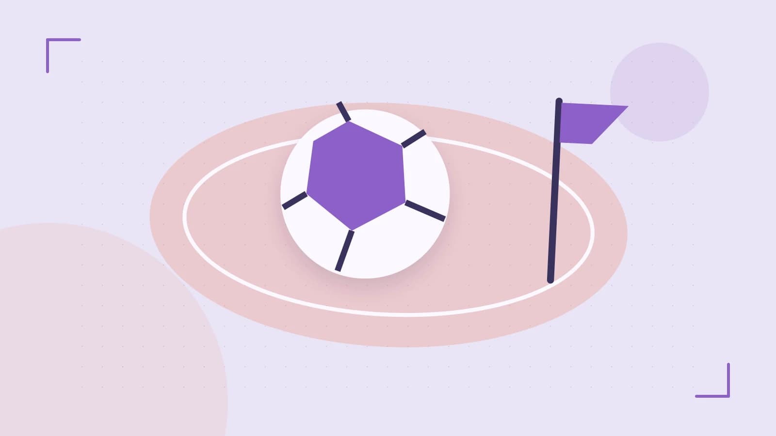 Editorial illustration of a stylized sports ball, stadium geometry and dynamic arcs