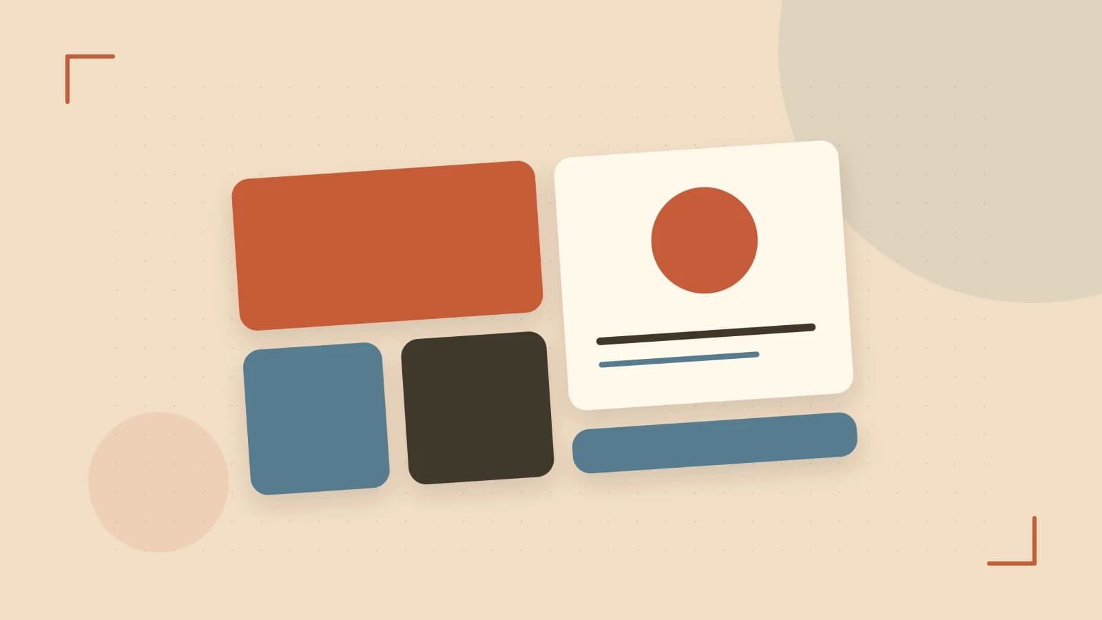 Editorial illustration of responsive browser layouts, overlapping design components and a color system