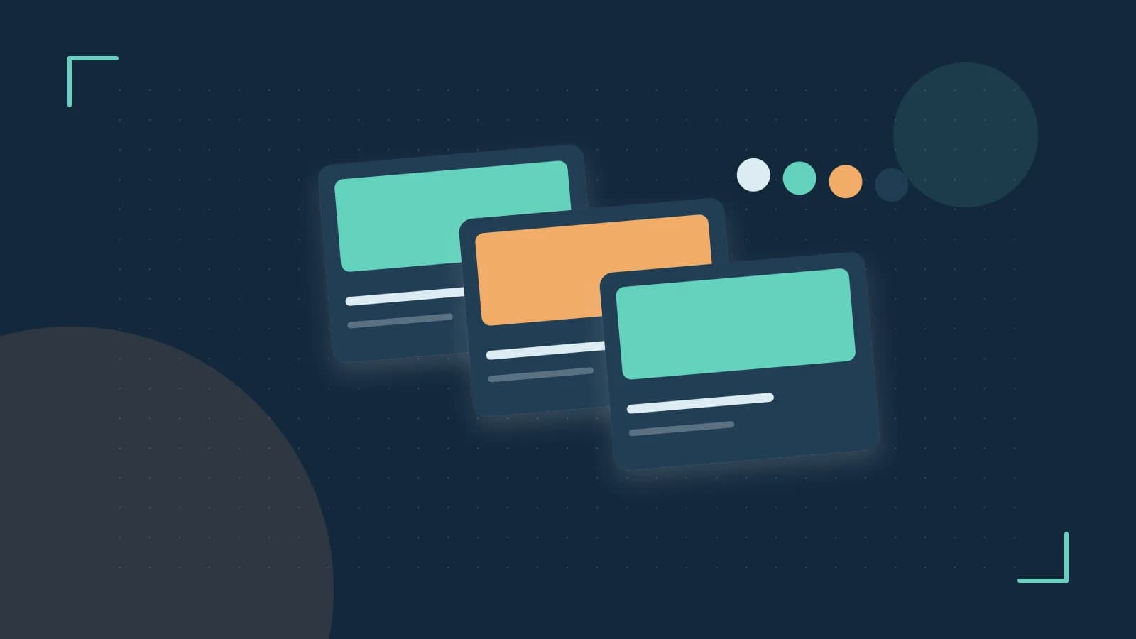 Editorial illustration of responsive browser layouts, overlapping design components and a color system