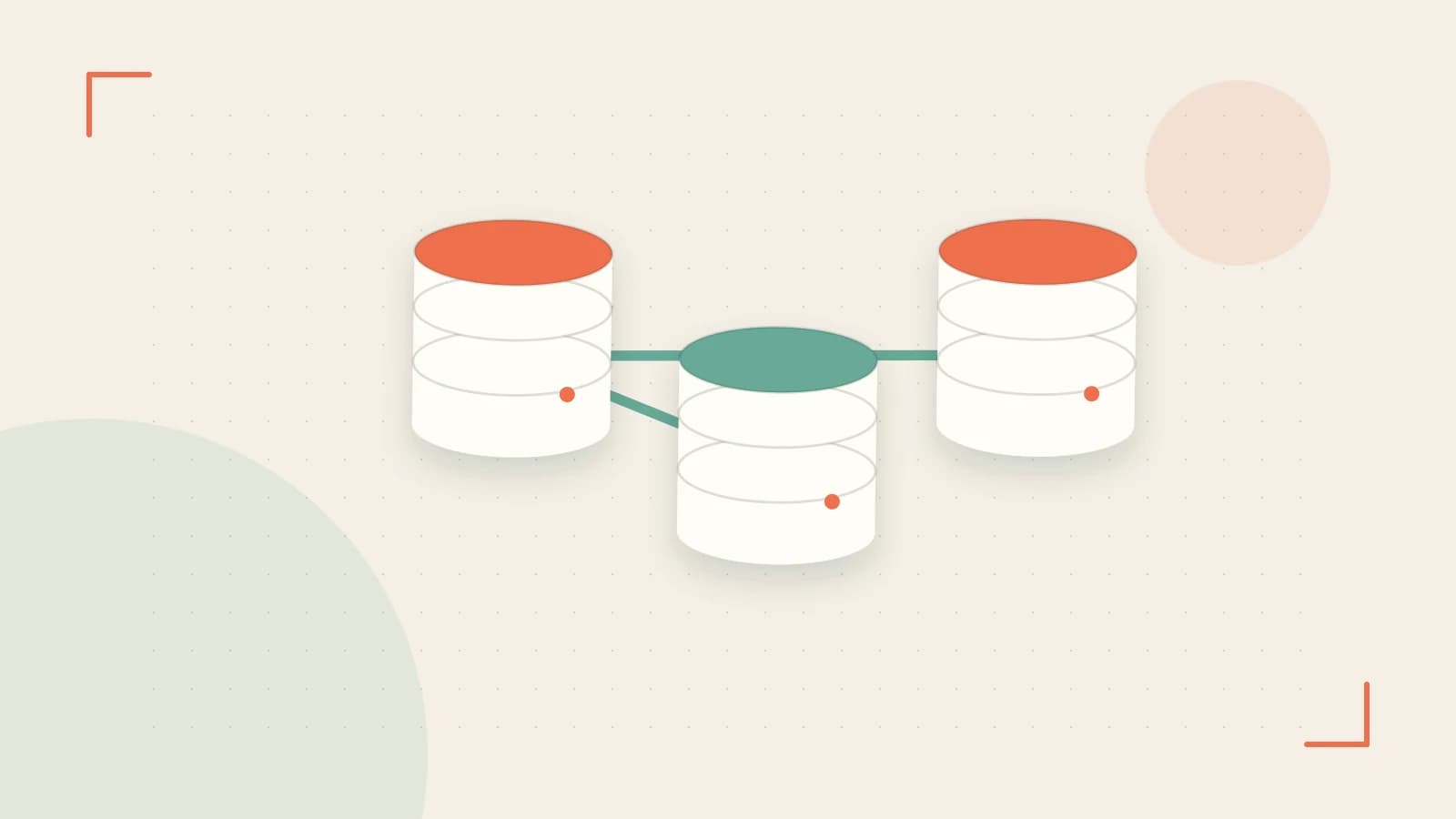 Editorial illustration of structured records, database cylinders and relationships between tables