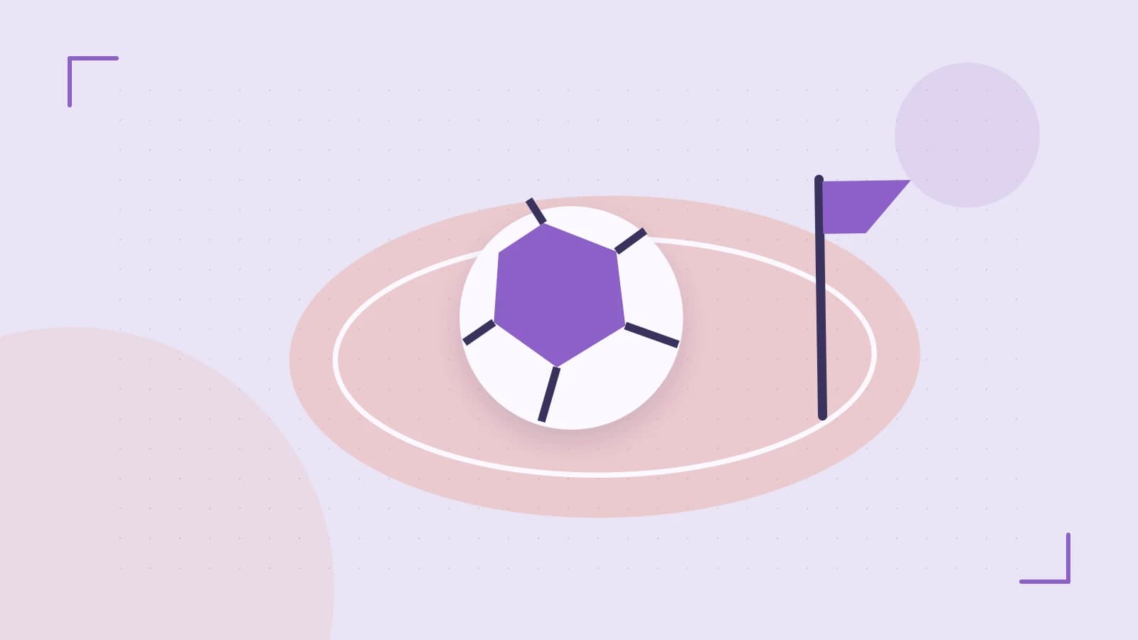 Editorial illustration of a stylized sports ball, stadium geometry and dynamic arcs