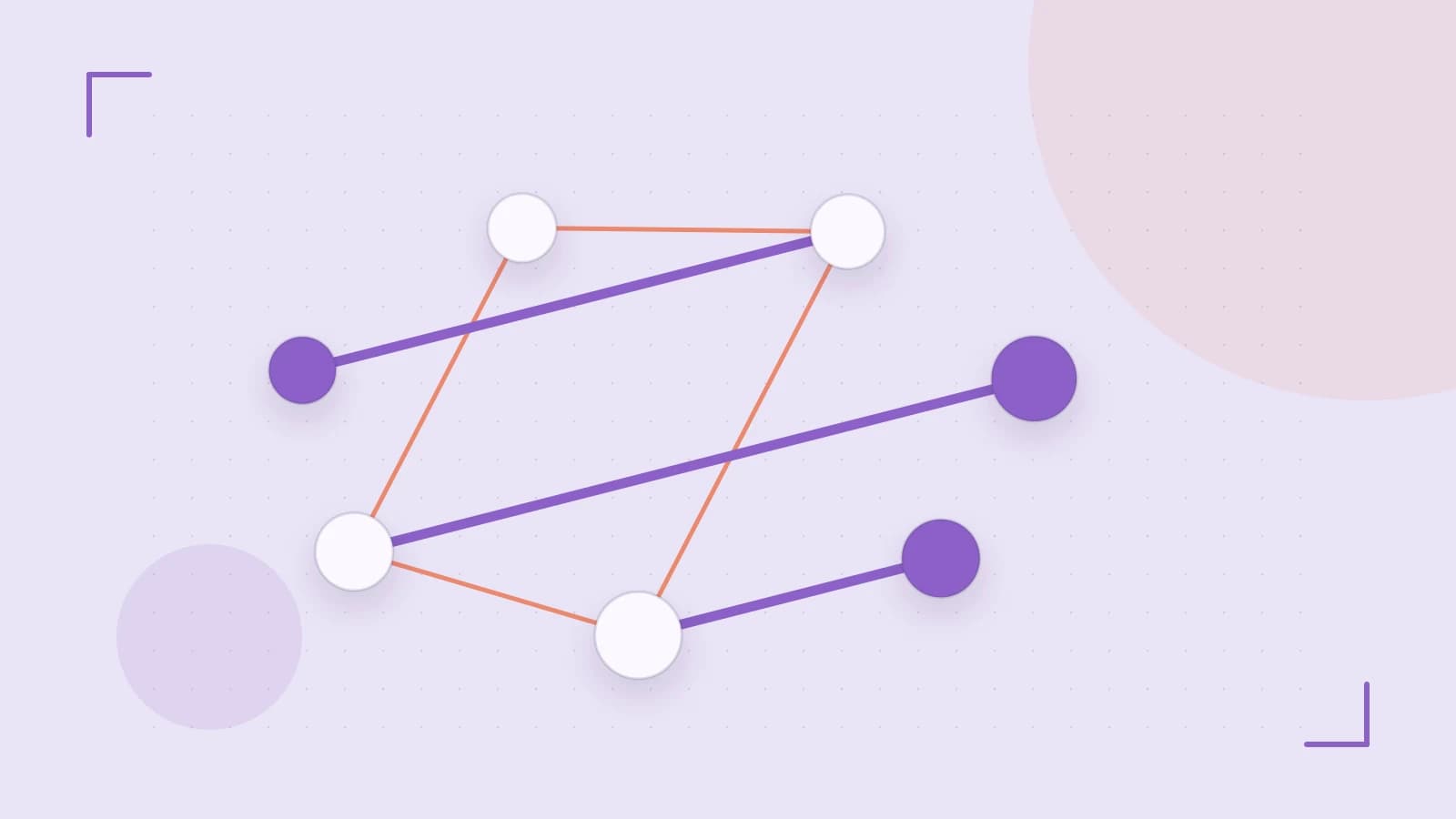 Editorial illustration of an algorithmic node graph with branching paths and a highlighted result