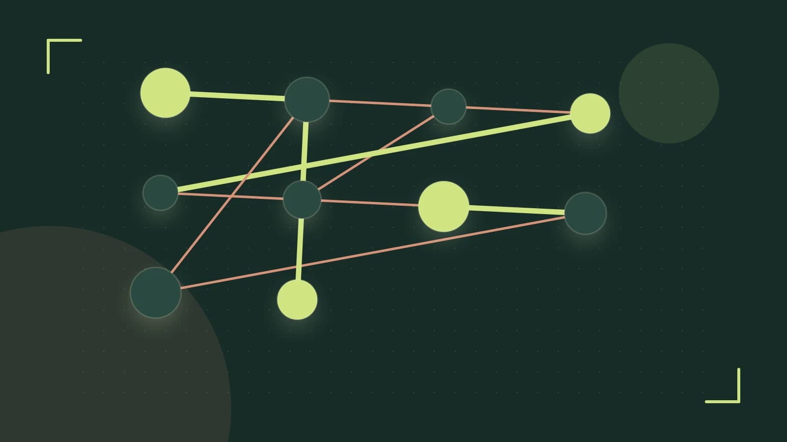 Editorial illustration of an algorithmic node graph with branching paths and a highlighted result