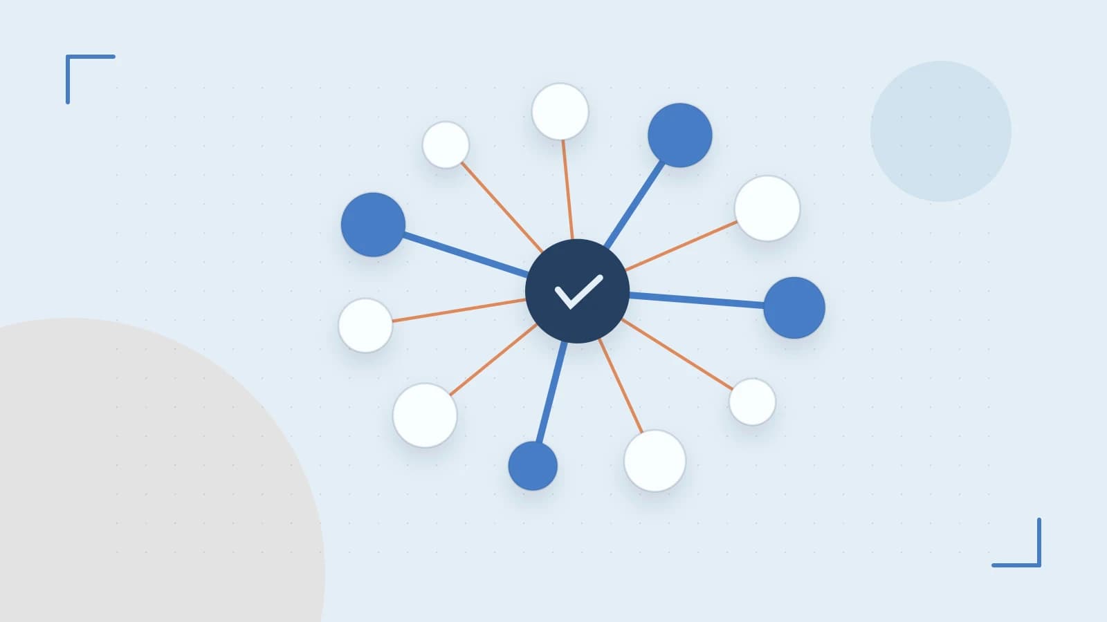 Editorial illustration of an algorithmic node graph with branching paths and a highlighted result