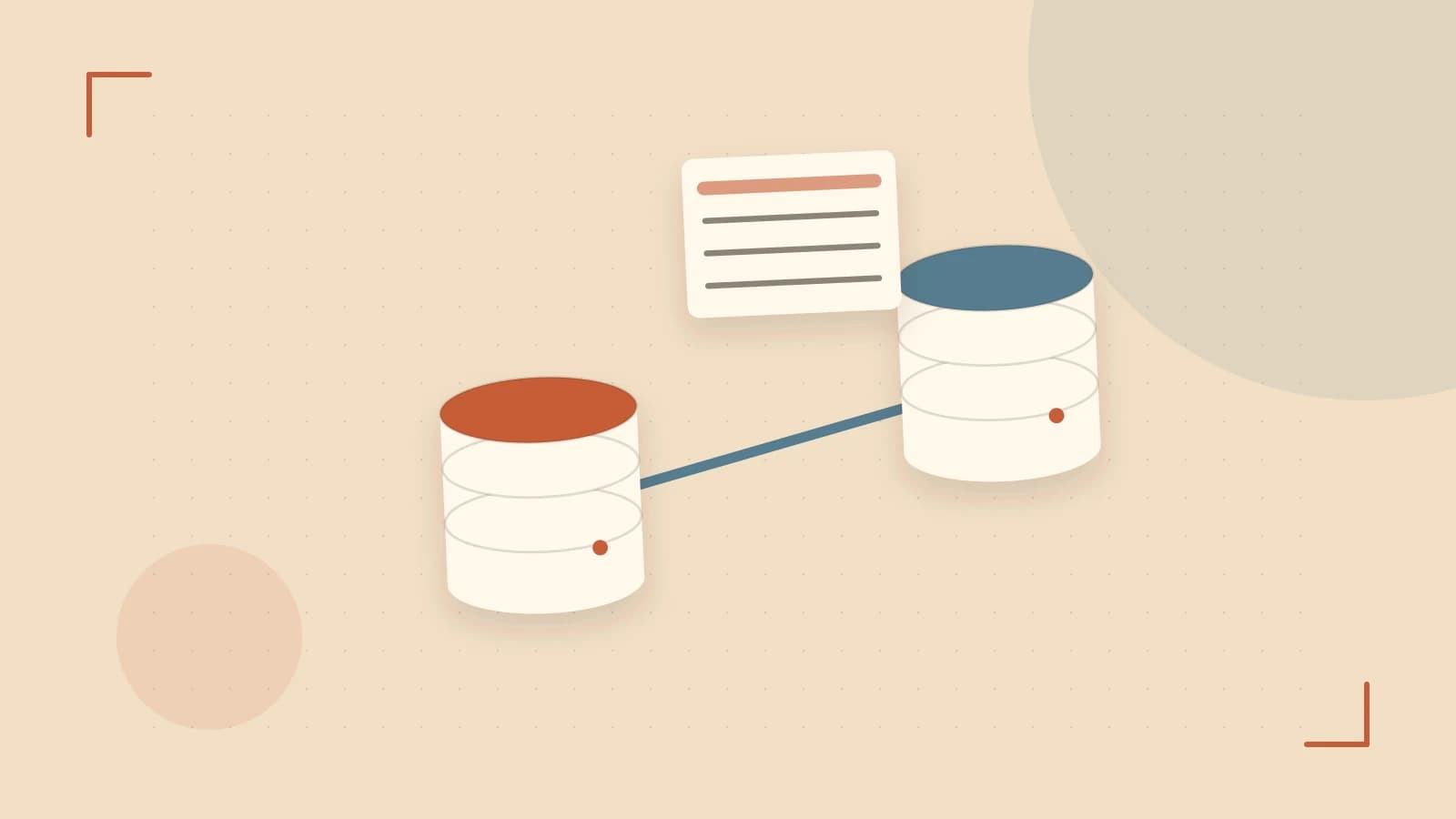 Editorial illustration of structured records, database cylinders and relationships between tables