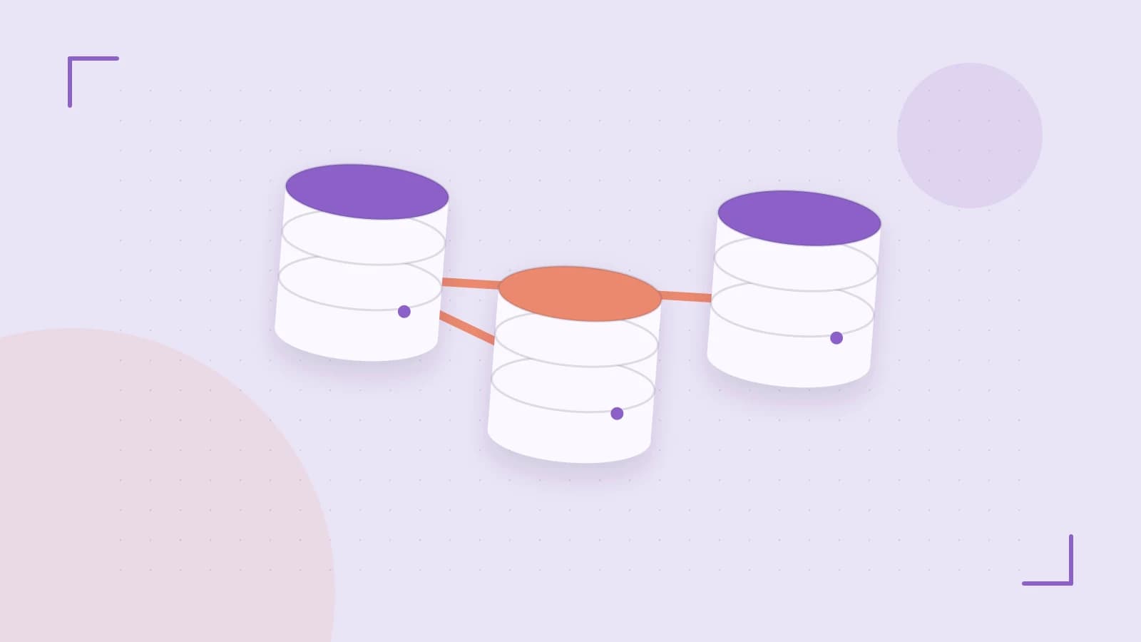 Editorial illustration of structured records, database cylinders and relationships between tables