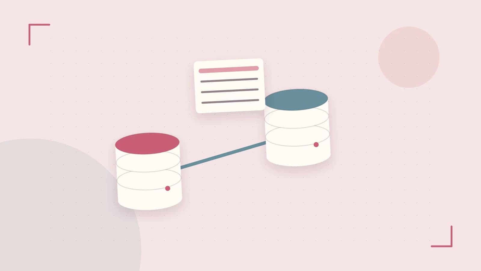 Editorial illustration of structured records, database cylinders and relationships between tables