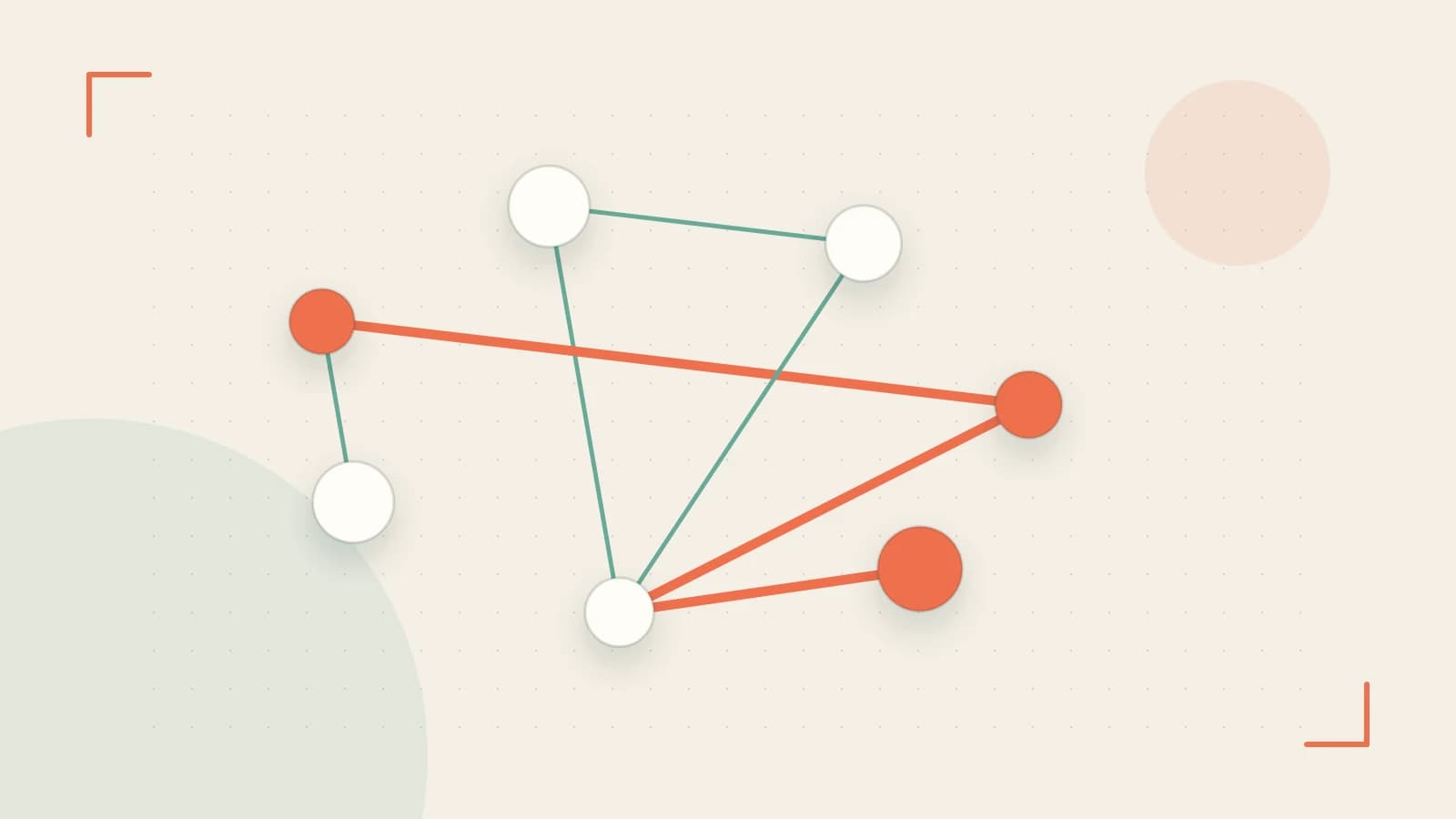 Editorial illustration of an algorithmic node graph with branching paths and a highlighted result
